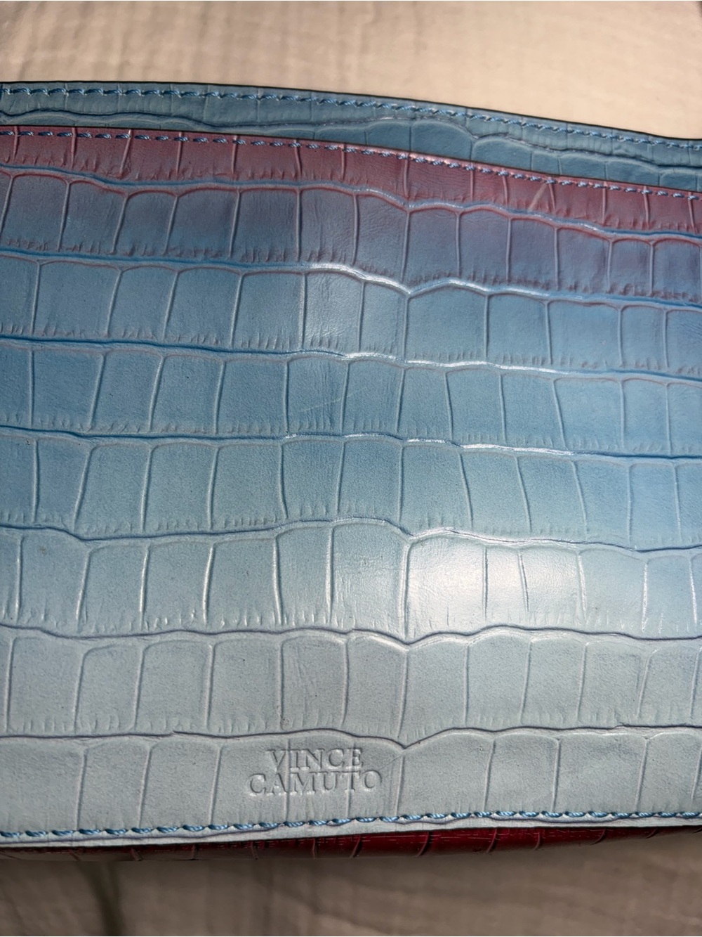 Vince Camuto Irine Small Shoulder Bag Blue and Red Ombré Croco Leather - Picture 5 of 12